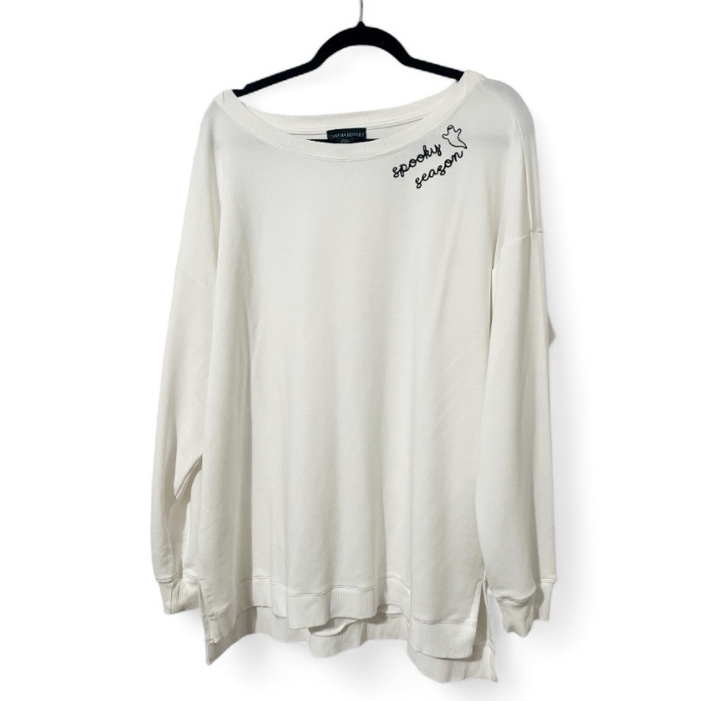 Cynthia Rowley Spooky Season Embroidered Long Sleeve White Tunic Woman Size XL